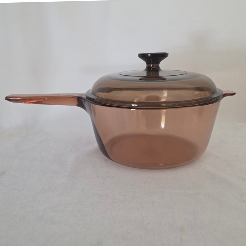 Visions Corning Amber Glass Saucepan 2.5L with Lid Made in USA  NWOT